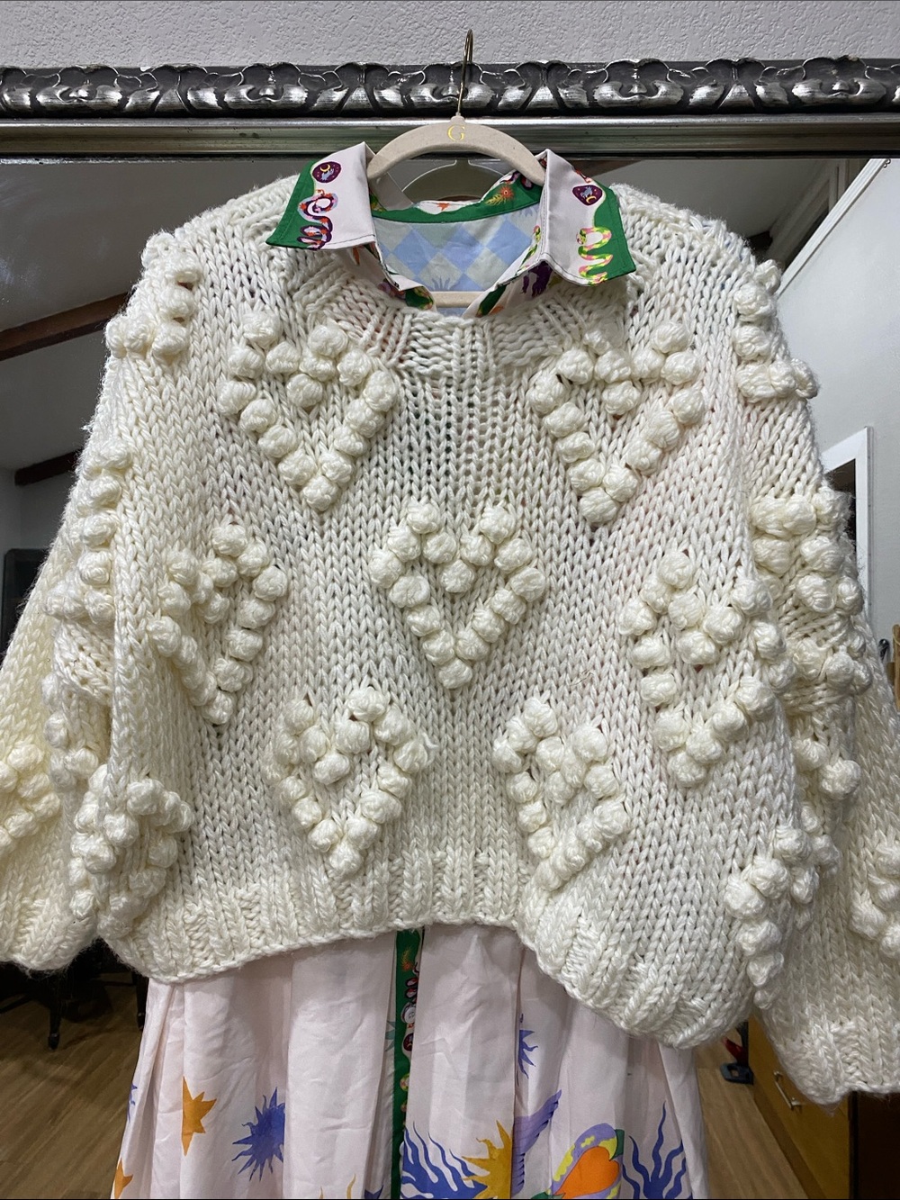 Goodnight Macaroon Cream Bubble Diamond Knit Pullover